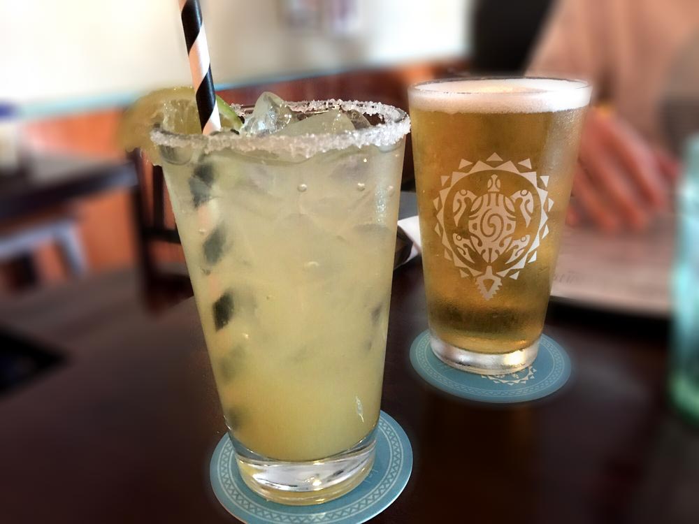 Margarita and local beer at Milagros Mexican Restaurant - Paia, HI